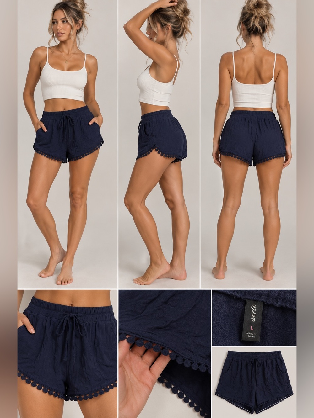 BeBop Navy Pom-Trim Swim Coverup Shorts